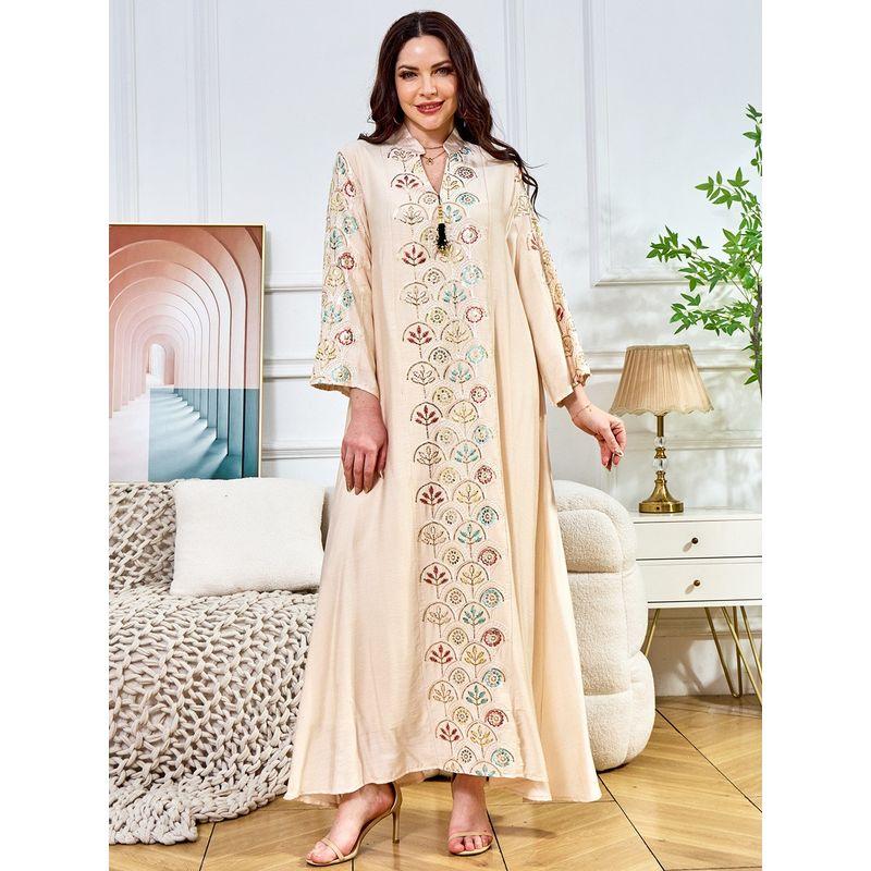 Middle East Sequin Embroidered Tassel Plus Size Robe Dubai Dress Arabic Dress Indonesian Women Dress