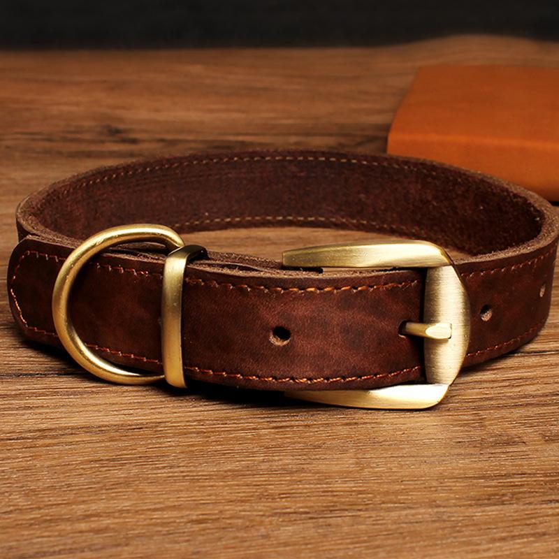 Dog cowhide collar Dog neck collar Retro copper hook head Medium and large dog pet products Durable and breathable