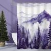 Dark Green Misty Pine Forest Shower Curtain, Mountain Foggy Woodland Scenery Tree Shower Curtains for Chic Rustic Bathroom