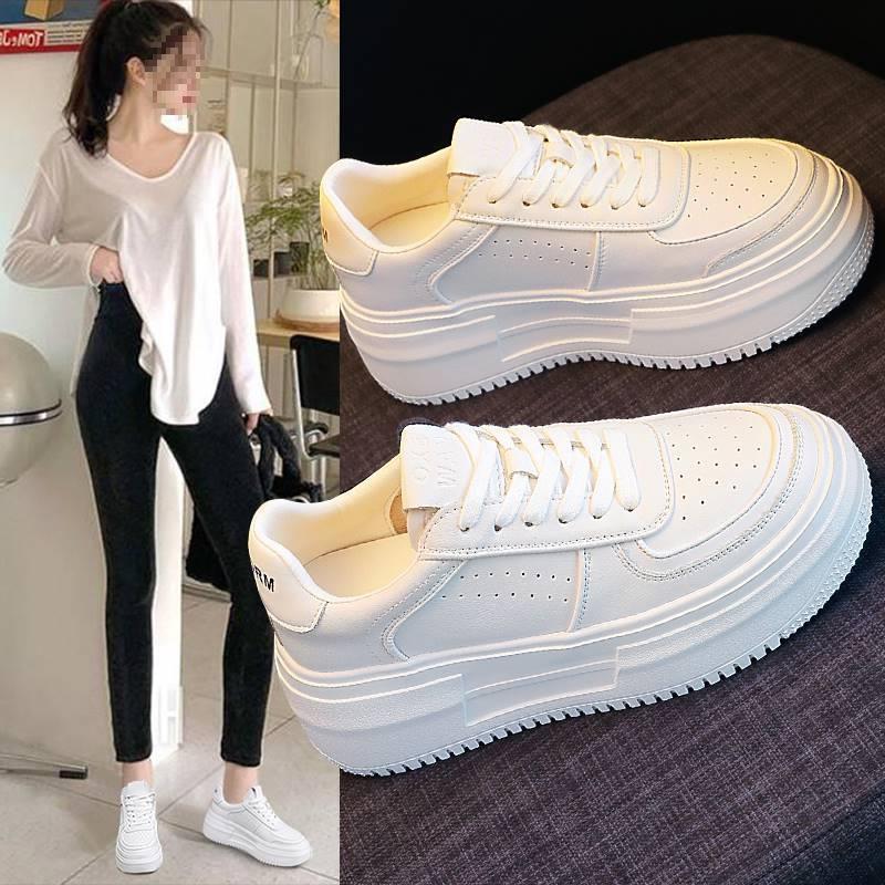 Белые туфли на платформе, женская обувь, обувь для спорта и отдыха, универсальные туфли с кроссовками, увеличивающие рост, новинка весны, мода и отдых
