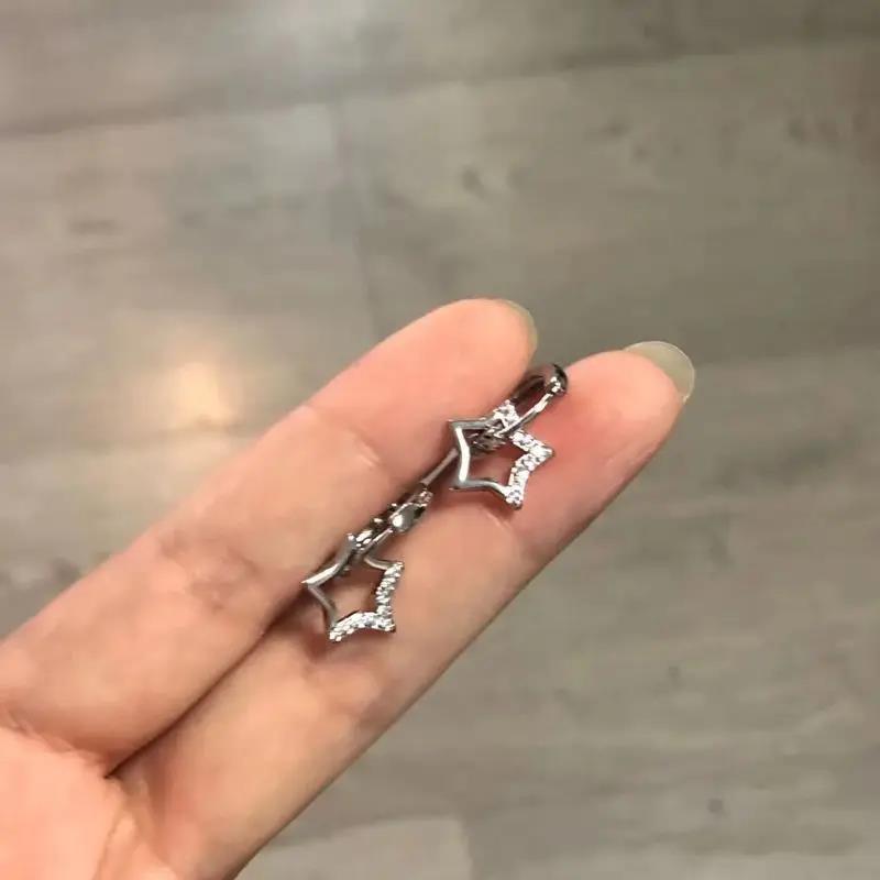 New Creative Mini Little Star Earrings Fashion Silver Color Zircon Hoop Earring for Women Holiday Jewelry Party Engagement GiftsGood product