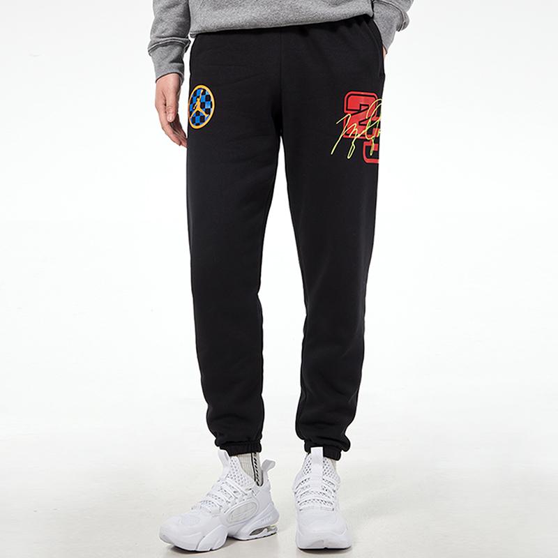 Jordan Air 23 Running Training Print Fleece Lined Foot Length Style Knitted Sweatpants Men's Black CV3162-010