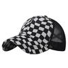 Baseball Checkered CZA463 [White Fang] Hat, Cap, Cap, Mesh, Pattern, Breathable, Adjustable, Casual, Men's, Women's, (Black)