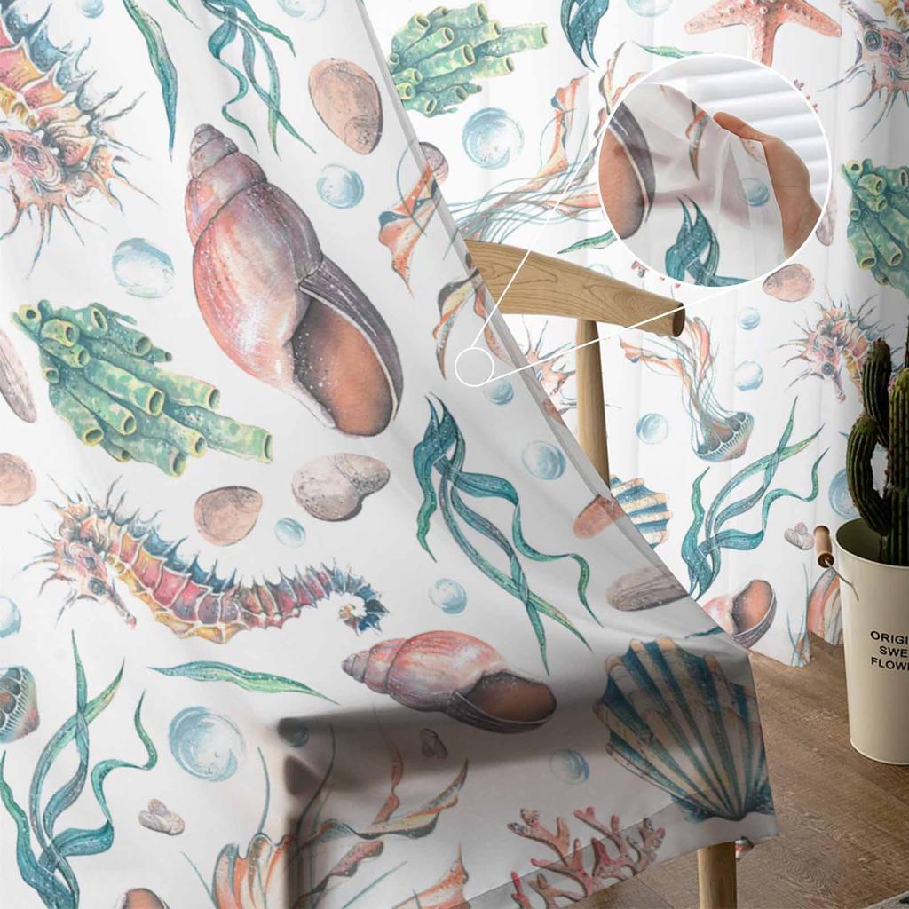 Sea Life Starfish Watercolor Sheer Curtains for Living Room Decoration Window Curtains for Kitchen Tulle Voile Organza Curtains
