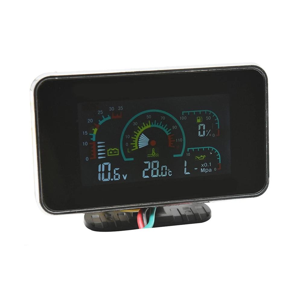 4 In 1 LCD Gauge Oil Pressure Voltmeter Water Temp Fuel Level Sensor For Car Truck Motorcycle 12V 24V Dashboard
