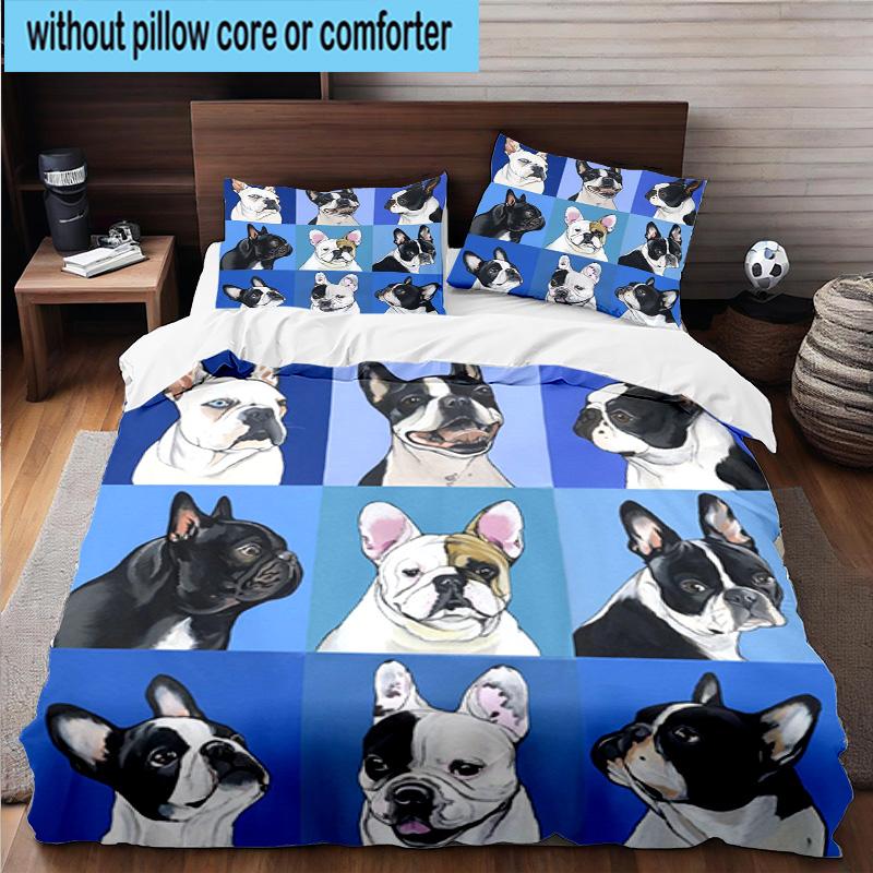 French Bulldog 3pcs Bedding,Including 1pc Duvet Cover And 2pcs Pillowcases Perfect for Christmas,Ideal for Bedroom, Dormitory