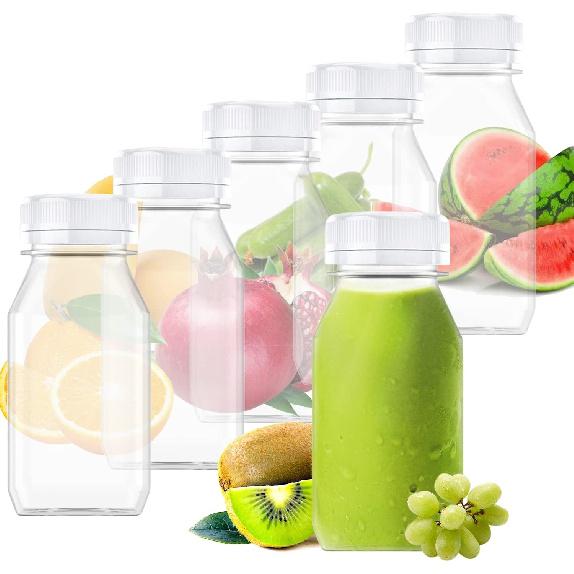 MINGXIAN 6 Pcs 5 OZ Plastic Juice Bottle, Reusable Transparent Bulk Beverage Container, Suitable For Juice, Milk And Other With White Lid