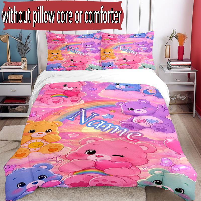 3pcs Duvet Cover Set (1*Duvet Cover + 2*Pillowcase, Without Core), Custom Name Care Bears Pattern Bedding Set, Home Bedroom Decor Gift
