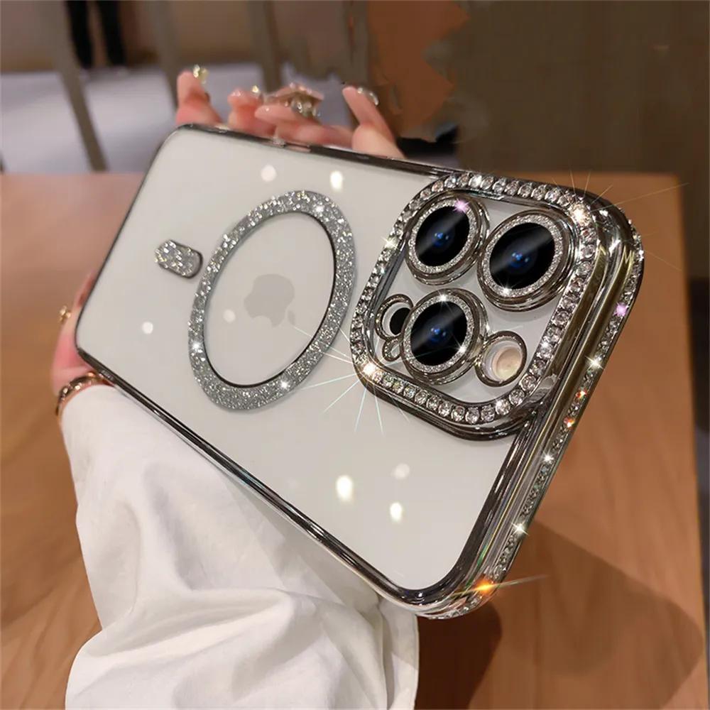 Роскошный мягкий чехол с магнитной зарядкой и блестками для Magsafe IPhone 15 14 13 12 Pro Max Plus 11, прозрачный противоударный чехол