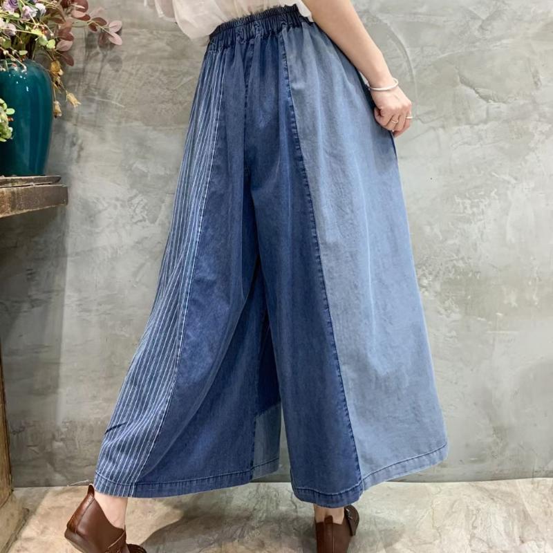 Корейский стиль ретро цвета соответствия мягкие джинсы женские эластичный пояс свободные большие размеры повседневные широкие брюки