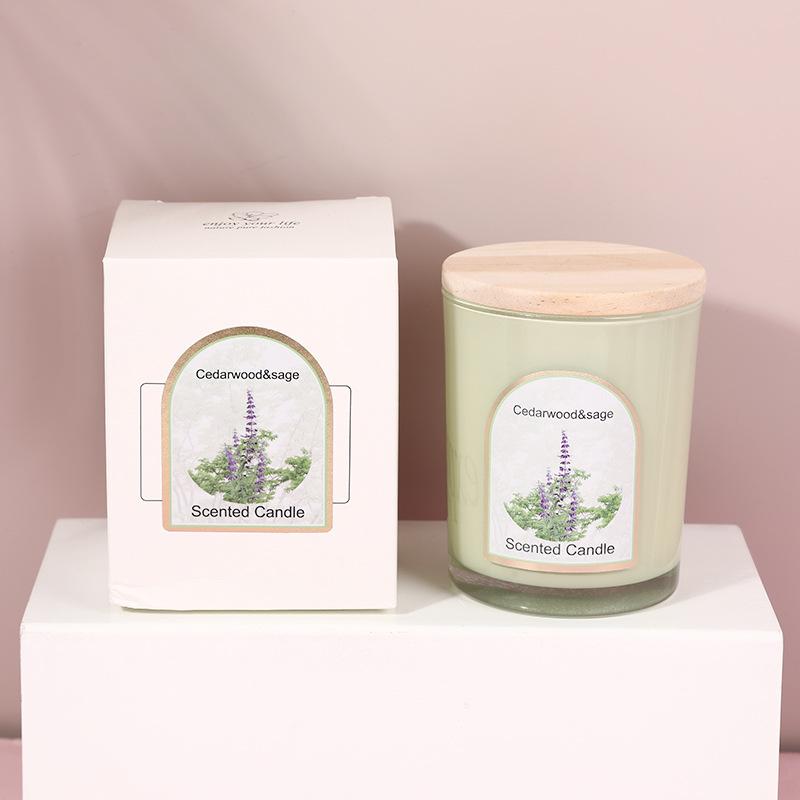 Wooden Lid Colored Glass Cup Scented Candle Household Scented Candle Ornament Wedding Souvenir