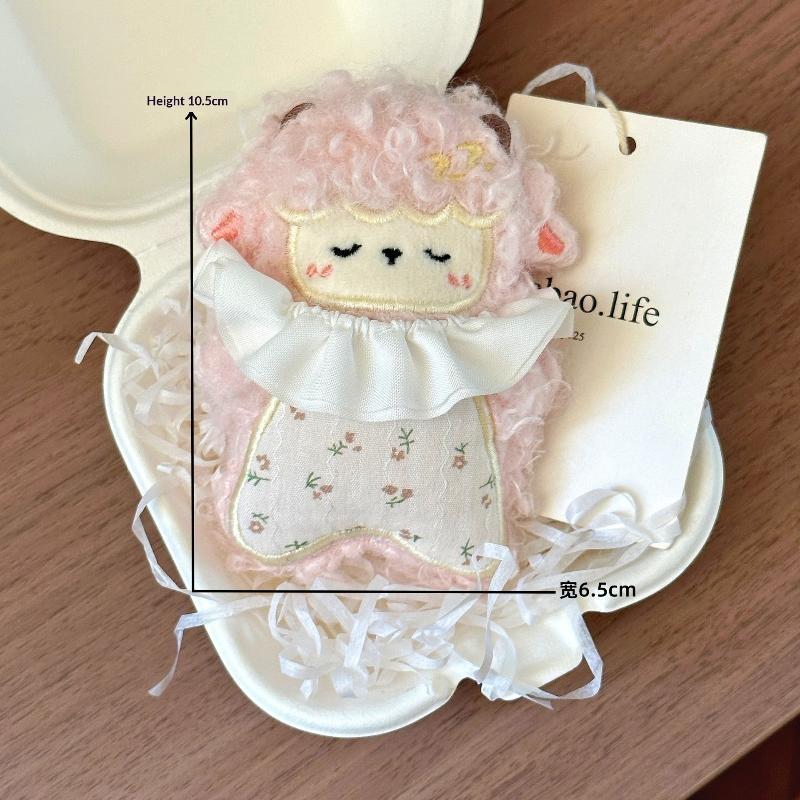 Sleeping Sheep Plush Pendant Cute Fluffy Ruffle Collar Mini Cartoon Stuffed Ornament for Crossbody Bag Decor Gifts for Teens