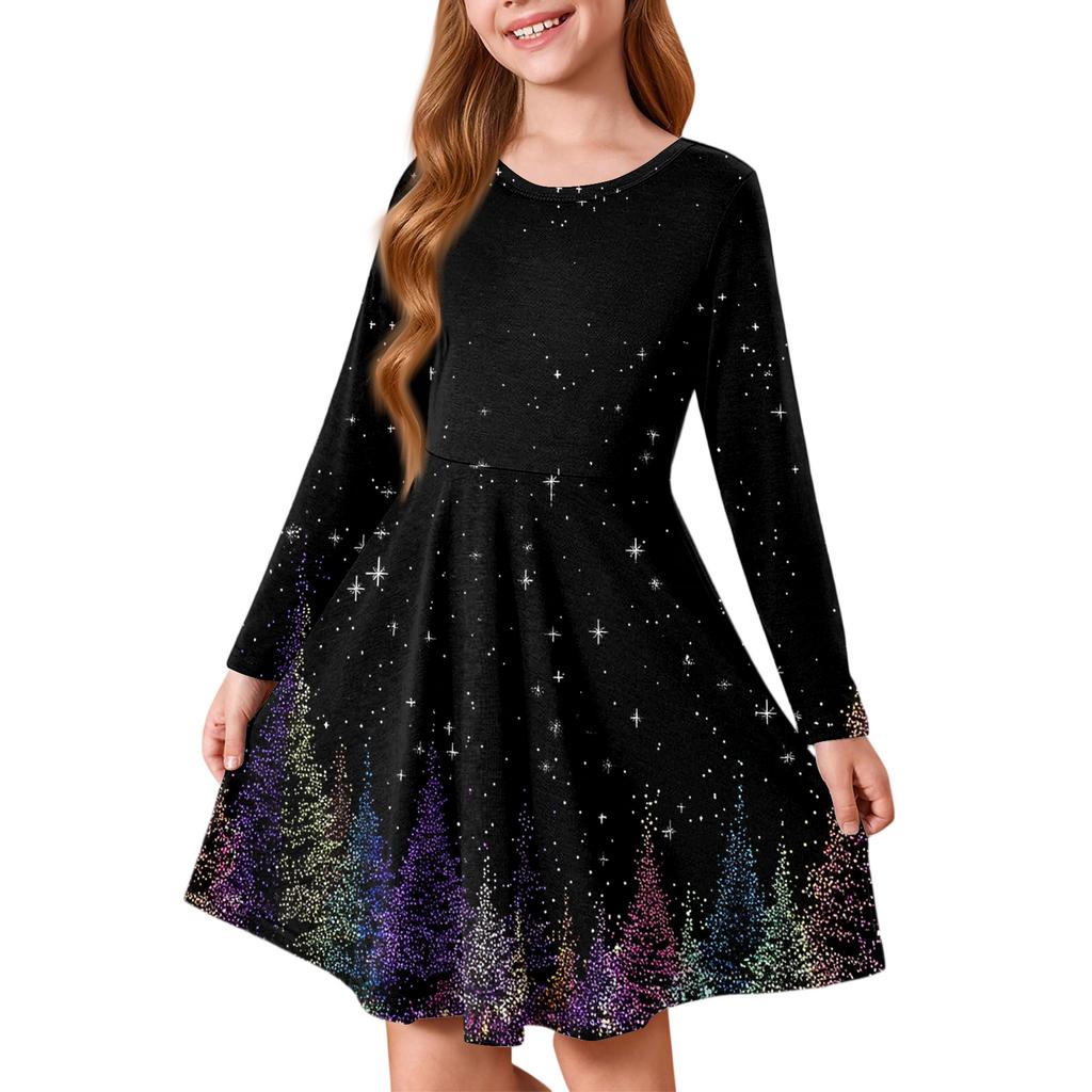 Girls' Princess Dress - Long Sleeve A-Line T-Shirt Dress Christmas Day