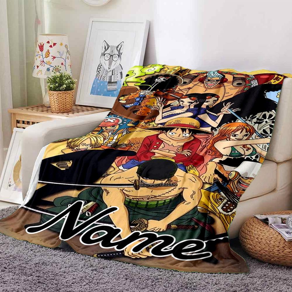 Custom Name One Piece Adventure flannel Blanket for Super Soft Cute Comfort Blanket for Travel Bedding Couch Sofa Blanket