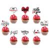 12Pcs Sweet Valentine Day Cupcake Toppers Heart Shape Letter Print Cake Topper Decoration Food Appetizer Stand