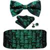 Barry.Wang Mens Cummerbund Belt and Bowtie Set Silk Pre Bow Tie Hanky Cufflink Set