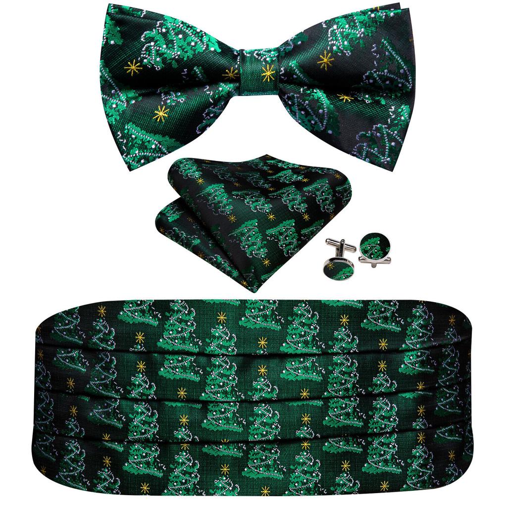 Barry.Wang Mens Cummerbund Belt and Bowtie Set Silk Pre Bow Tie Hanky Cufflink Set