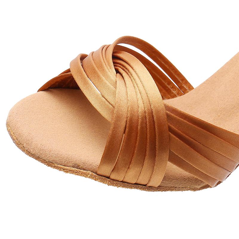 Женские туфли для латинских танцев DILEECHI, ​​классические туфли для бальных танцев с десятью ремнями, бронзовые шелковые атласные туфли для сальсы, каблук 75 мм