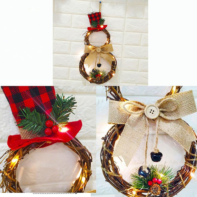 Home LED Wreath Hanging Pendant Rattan with Light for Christmas Halloween Door Decor
