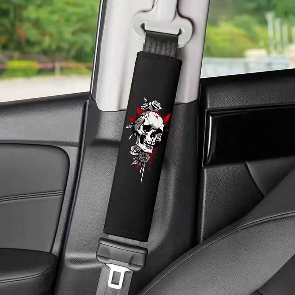 2PCS Skull Pattern Car Shoulder Protection Belt Car Safety Belt Protective Cover Soft and Comfortable Shoulder Protection Cover