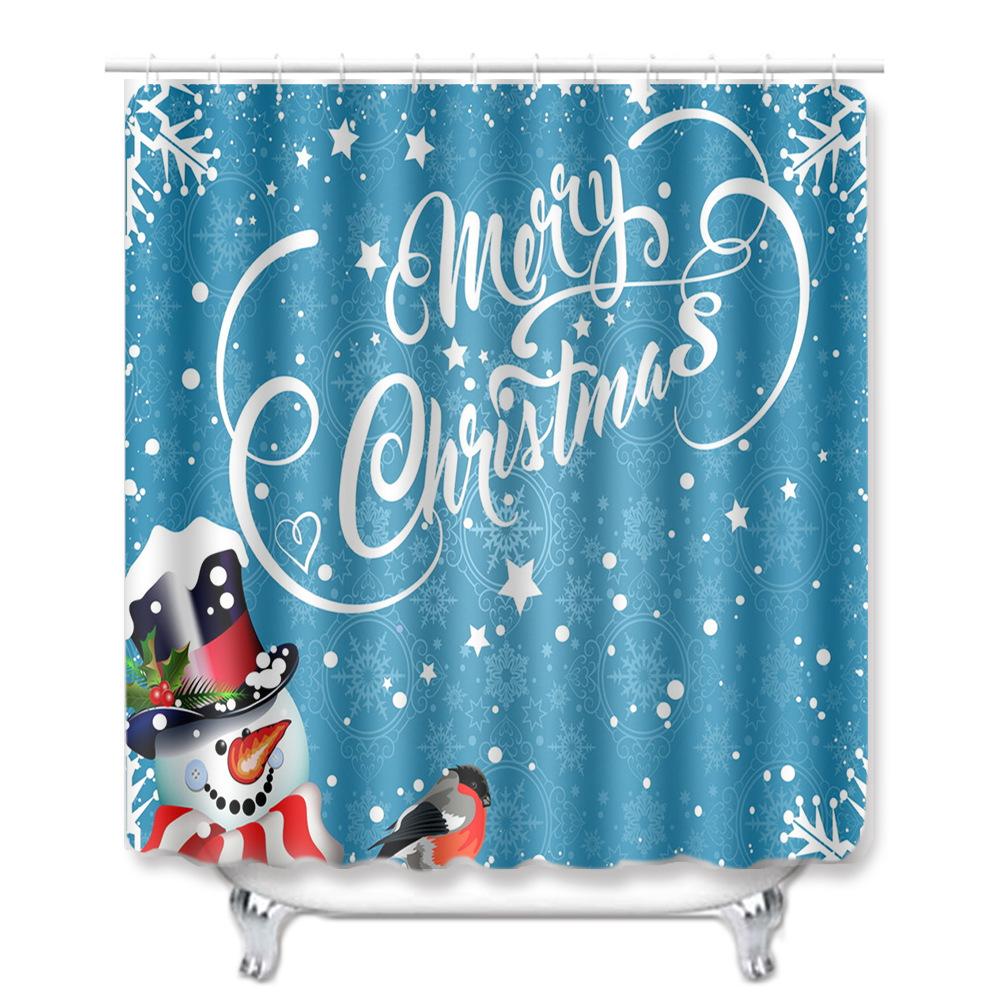 Christmas Shower Curtain Floor Mat Combination Four-Piece Set Bathroom Toilet Carpet Shower Room Mat Foot Mat