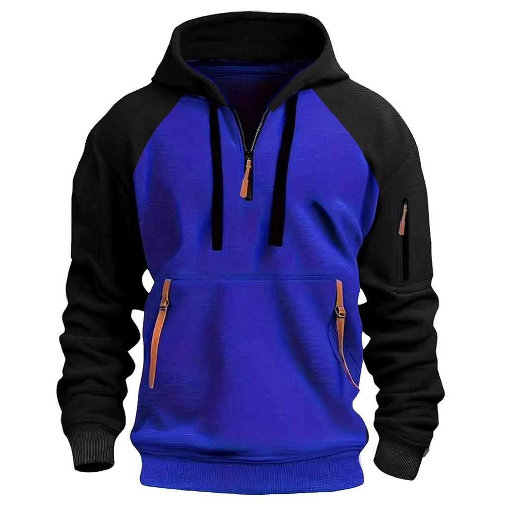 Men's Colorblock Sweatshirt Hoodie Zipper Arm Pocket Cardigan Men's Sports Large Size Casual Hoodie