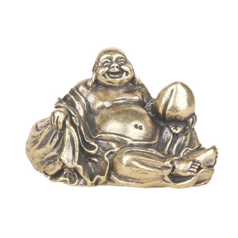 Винтажный латунный настольный орнамент Майтрея, скульптура Будды с большим животом, смеющийся, бронза, ремесло, антикварная старая медь