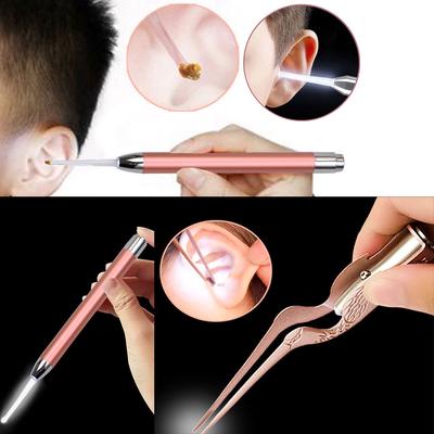 Горячий светодиодный светильник для чистки ушей, фонарик, ложка и пинцет для чистки ушей