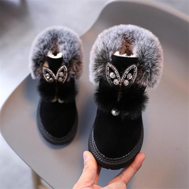 Winter Children Snow Boots Flat Girls Princess Cotton Shoes Fashion Thick Velvet Short Tube Baby Boots