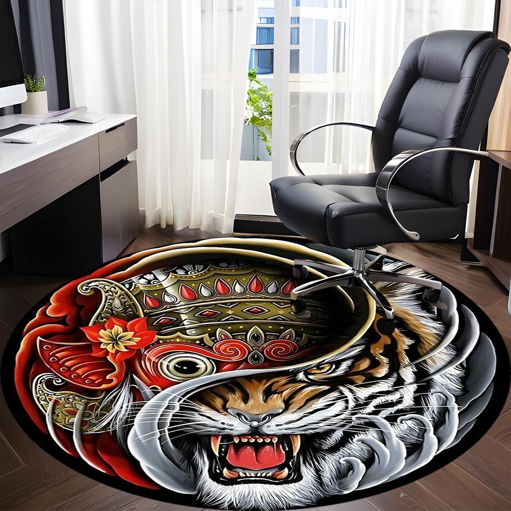 1pc Tiger Mask Chair Carpet for Office, Round Non Slip Durable Large Size Office Carpet, Suitable for Office