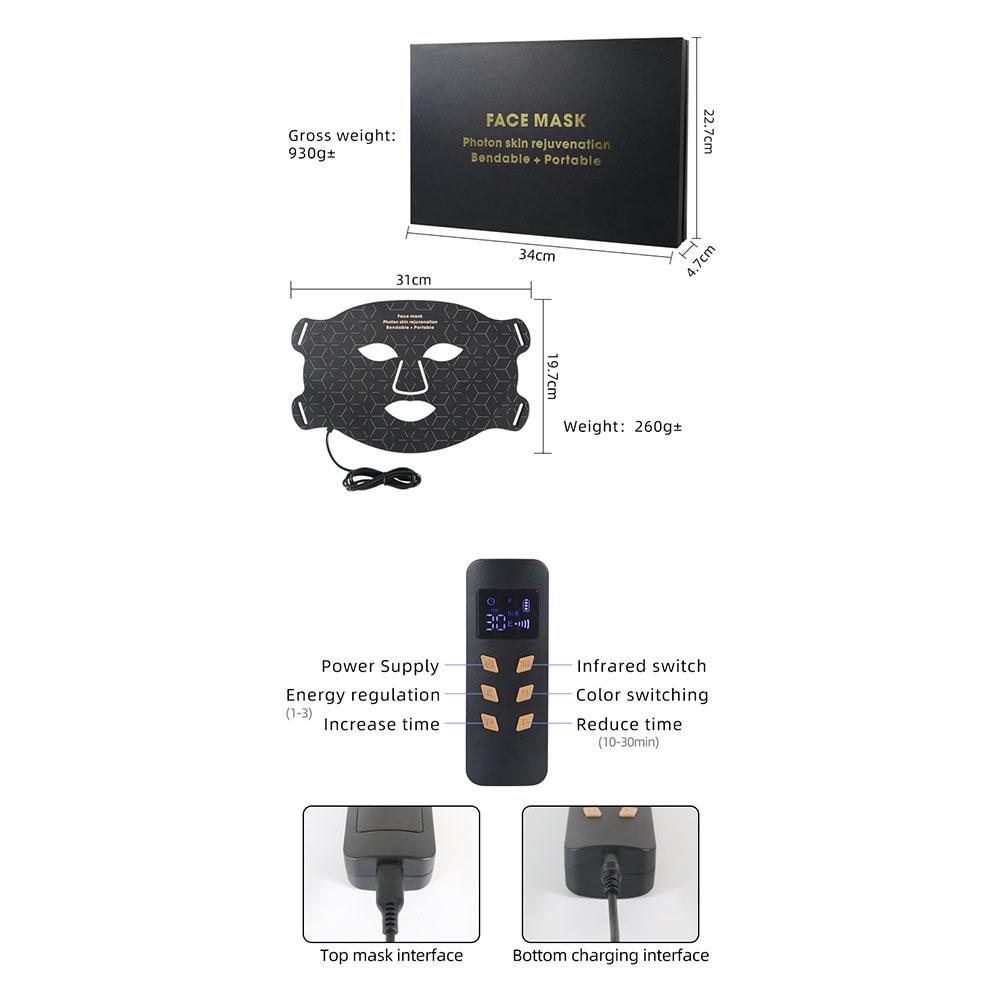 LED Photon Infrared Beauty Mask, USB-Powered Skin Care Device, Reduces Fine Lines & Brightens Skin Tone, Silicone Facial Rejuvenation Mask