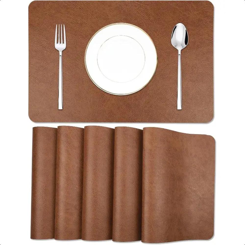 Cowhide Pattern Faux Leather Placemats ,Heat Resistant Non-Slip Waterproof Wipeable Washable Kitchen Dining ,PU Table Place Mats