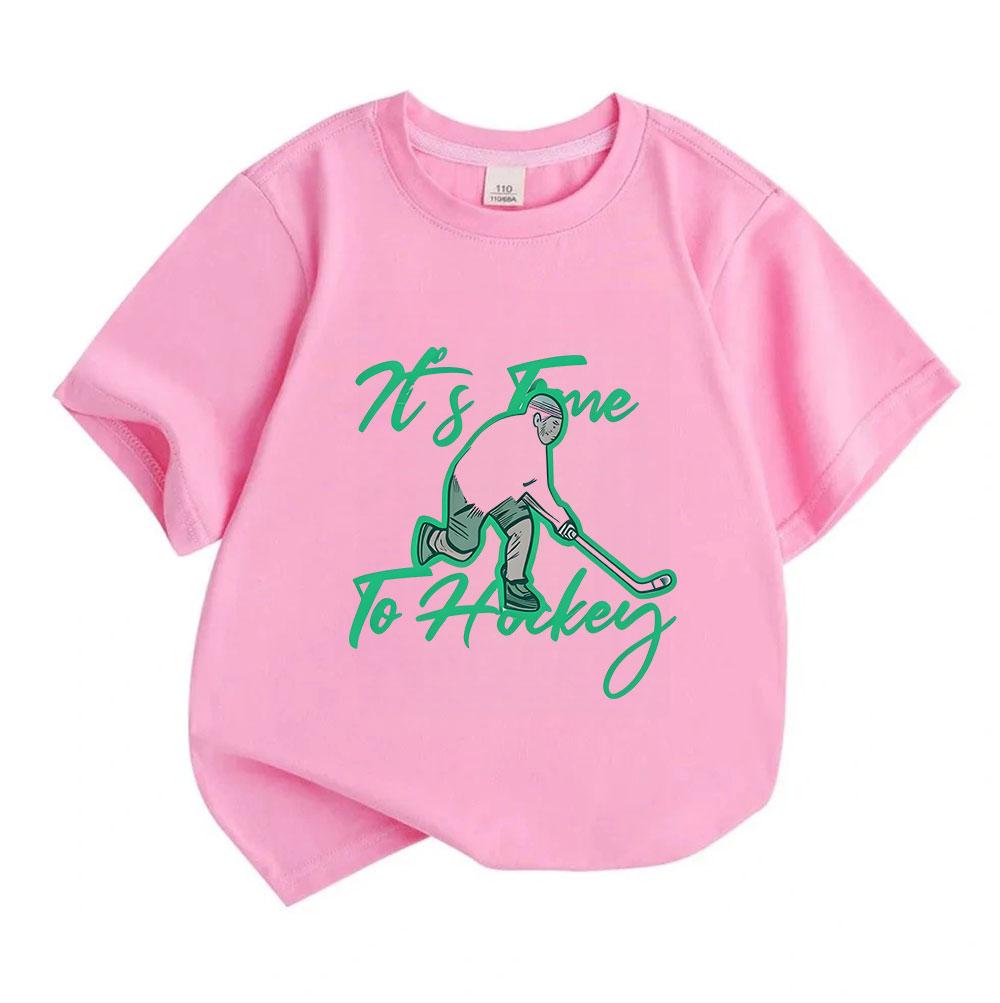 Kids Boys Girls 100% Cotton Crew Neck Short Sleeve T-Shirt, It's Time To Hockey Graphic Casual Lightweight Summer Tee For Children Daily Sports Wear
