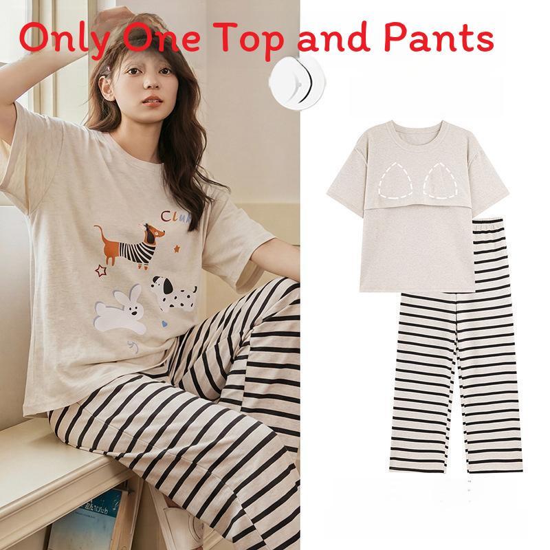 Pure Cotton Summer Sleepwear Set For Women With Chest Padding And Breathable Short Sleeve Long Pants For Home And Outdoors