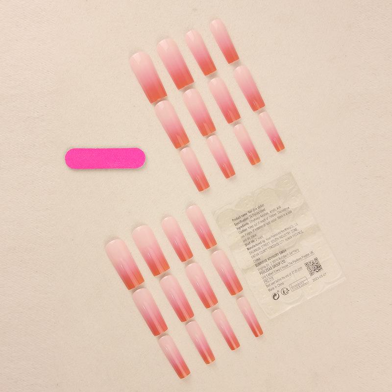 Длинные розовые градиентные острые накладные ногти - Съемные маникюрные накладки в европейском и американском стиле