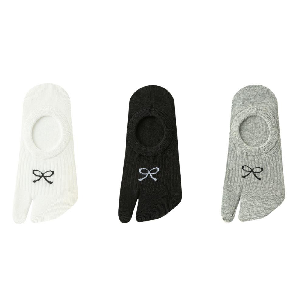 3Pairs Breathable Two Toe Boat Socks Invisible Split Toe Ankle Socks Sweet Bow Socks  Summer