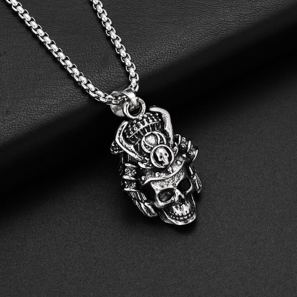 Vintage Viking Samurai Helmet Skull Personal-style Necklace Pendant Men's Punk Overbearing Holiday Party Gift Accessories