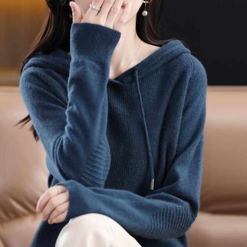 INDFS Женская мода повседневная осень-зима однотонный принт длинный рукав с капюшоном свитера