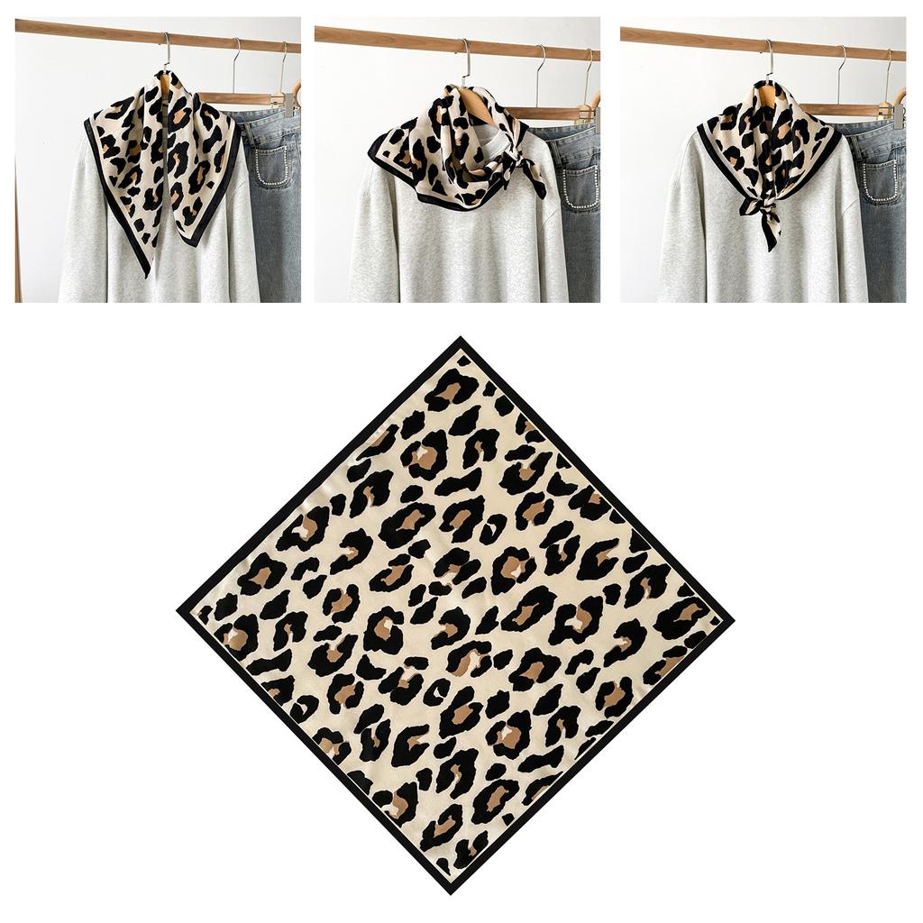 Leopard Print Silk Scarf for Women Girls Square Necktie Neck Scarf Fashionable and Versatile Accessory for Any Outfit
