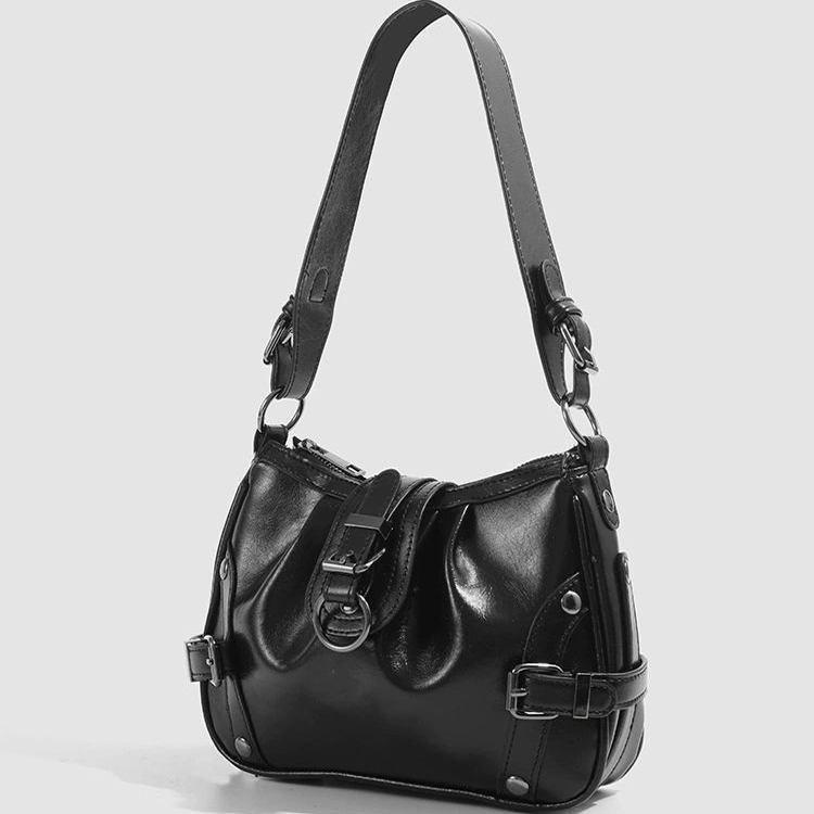 2025 New Autumn Winter Oil Wax Leather Underarm Bag Sweet Cool Spicy Girl Modern Motorcycle Bag Commuter Shoulder Bag for Women
