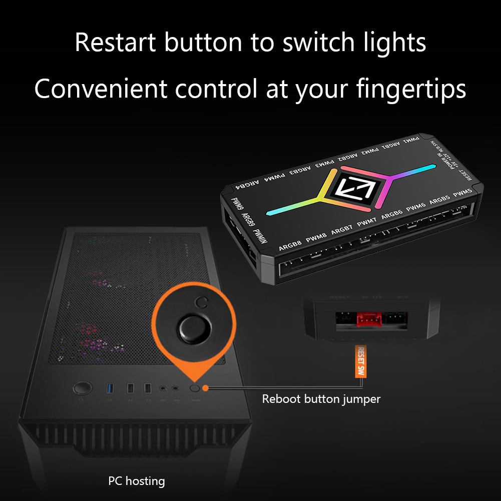 1 к 9 3 в 1 5V 3-контактный ARGB контроллер, хаб для вентиляторов охлаждения с пультом, PWM ARGB хаб для 5V адресуемых ARGB вентиляторов корпуса ПК