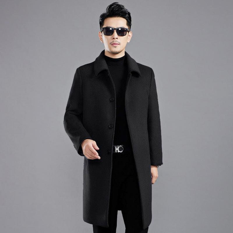 Зимнее пальто из двухстороннего кашемира от известного бренда, мужская куртка средней длины, утепленная подкладка, высококачественное шерстяное шерстяное пальто