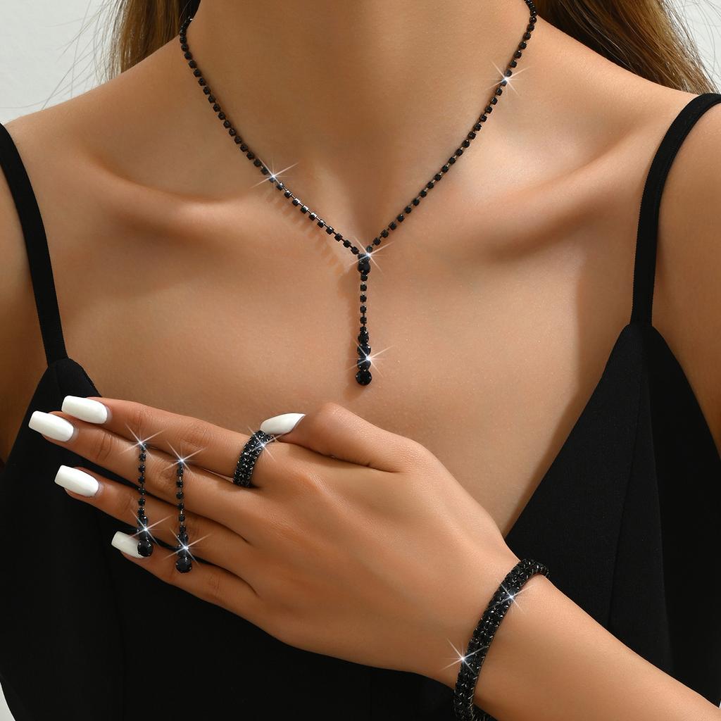 2026 Simple Bridal Jewelry Set Ornaments Light Luxury Zircon Necklace Earrings Bracelet Set Multi-color Selection