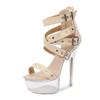 190 Series 14.5 CM Heel 4.5 CM Platform 190-45 Luminous Rivet Zipper Roman Sandals Transparent High Heel 15cm LFD