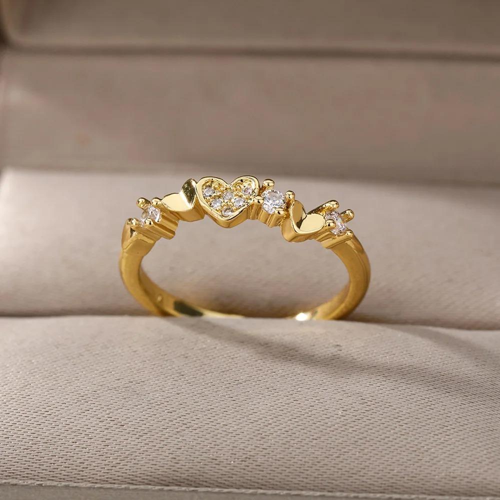Smooth Double Heart Rings For Women Stainless Steel Zircon Heart Love Ring Adjustable Finger Ring Christmas Jewelry Wedding Gift