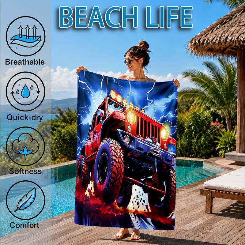 Nighttime Truck Drive Beach Towel, Microfiber Beach Towel, Perfect For Pool, Beach, Travel, Home Decor Beach Party Fan gifts