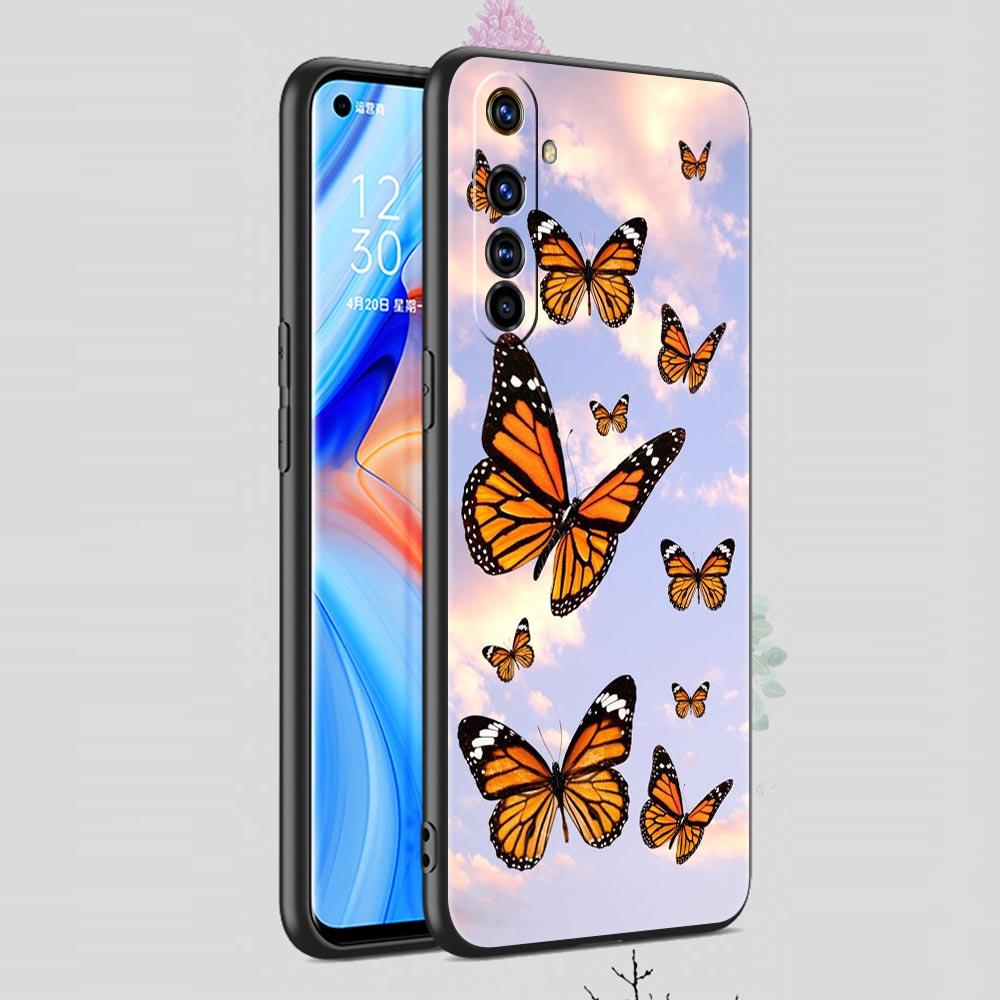 butterfly Phone Case For Realme 10 9 8 5G 7 6 GT2 Pro Plus 9i 8i C21 C11 C25 C35 GT Neo 2 3 3T Soft Silicone Black Cover Coque