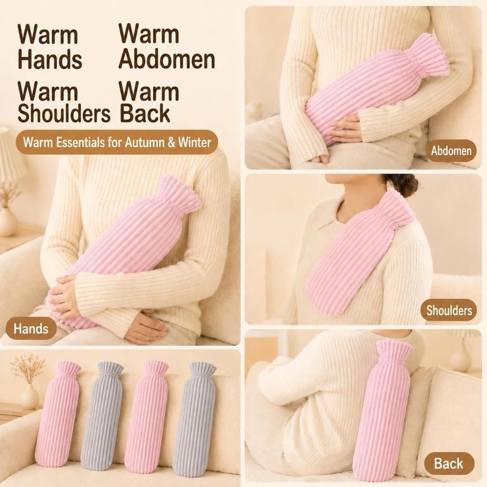 With Soft Corduroy Cover Hot Water Bag Extra Long Warm Water Bag  Winter Hand Warmer