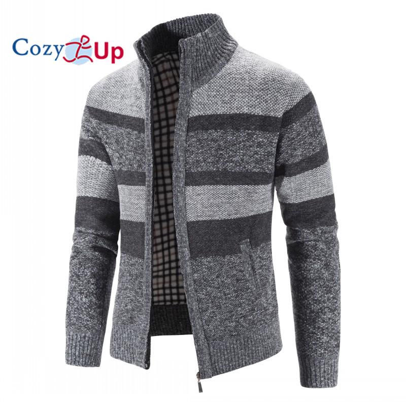 Cozy Up Лоскутные мужские вязаные куртки, толстый удобный свитер с длинными рукавами, теплый повседневный кардиган с воротником-стойкой
