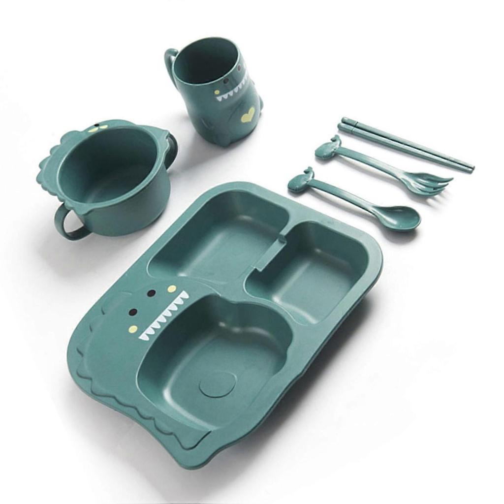 Kids Dinosaur Divided Dinnerware Set with Plate, Bowl, Cup & Cutlery, Blue